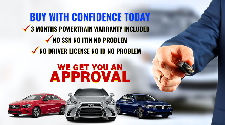 Buy with confidence today, 3 months powertrain warranty included, No ssn no itin no problem, No driver license no id no problem, We get you an approval